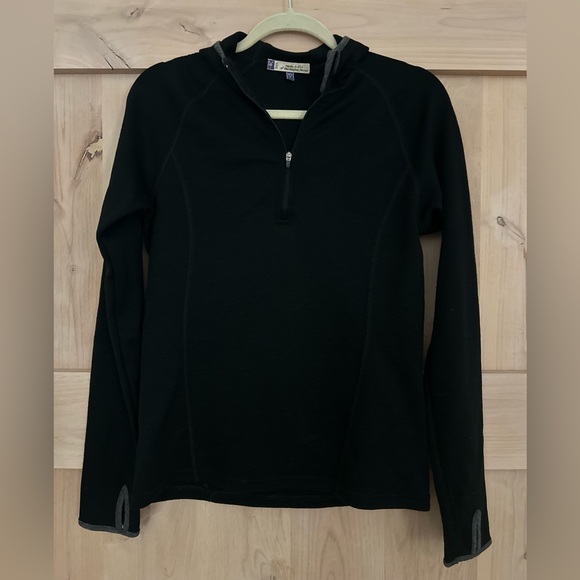 ibex Tops - Ibex Women’s 100% Merino Wool Black Half-Zip Ski warm Hooded base layer. medium